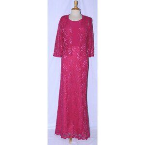Fanny  #1512 Floor Length Jersey & Lace MOB MOG Gown-Size S, XL-FUCHSIA-NEW